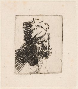 Egy szőrme sapkás férfi feje, aki kiált alkotó: Rembrandt van Rijn