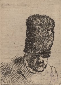 Egy öregember feje magas szőrme sapkában. alkotó: Rembrandt van Rijn