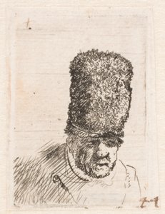 Egy magas prémes sapkában viselő öregember feje alkotó: Rembrandt van Rijn