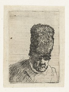 Egy idős férfi feje, magas szőrme sapkával alkotó: Rembrandt van Rijn