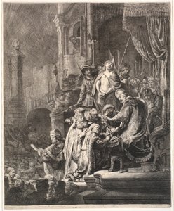Jézus Pilátus előtt: nagy tányér alkotó: Rembrandt van Rijn