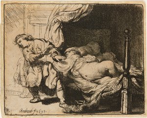 József és Potifár felesége [1. 39, 7-12], 1634. old. alkotó: Rembrandt van Rijn