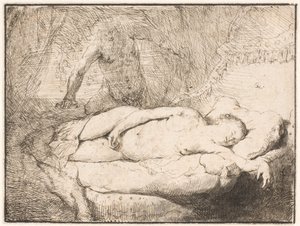 Jupiter és Antiope: a kisebb táblakép alkotó: Rembrandt van Rijn