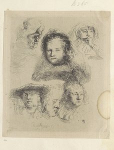 Kopstudies van Saskia en anderen Nyolcvanöt eredeti nyomat gyűjteménye (sorozat címe) alkotó: Rembrandt van Rijn
