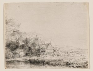 Tájkép egy itató tehénnel alkotó: Rembrandt van Rijn