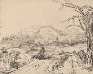 Táj sportolóval és kutyával, c. 1653. alkotó: Rembrandt van Rijn