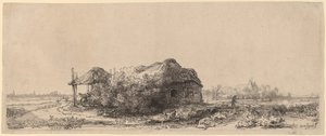 Táj kunyhóval és szénapajtával: Hosszúkás alkotó: Rembrandt van Rijn