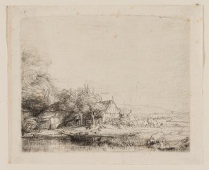 Táj egy tehén iszik alkotó: Rembrandt van Rijn