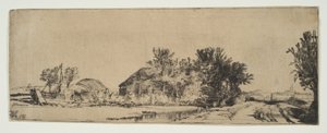 Táj parasztházzal, út mentén, csatorna mellett, kb. 1652. alkotó: Rembrandt van Rijn