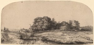 Táj egy szénás pajta és egy birkanyáj alkotó: Rembrandt van Rijn