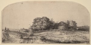 Tájkép szénapajtával és birkanyájjal alkotó: Rembrandt van Rijn