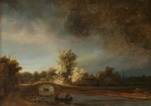 Táj egy kőhíddal Táj kőhíddal alkotó: Rembrandt van Rijn