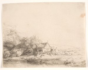 Tájkép egy itató tehénnel alkotó: Rembrandt van Rijn