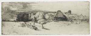 Táj egy gazdasági épülettel és a "házzal a toronnyal" alkotó: Rembrandt van Rijn