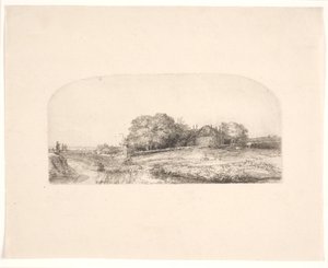 Tájkép szénapajtával és birkanyájjal alkotó: Rembrandt van Rijn