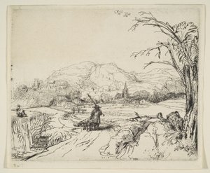 Táj pásztorral és kutyával, kb. 1653. alkotó: Rembrandt van Rijn