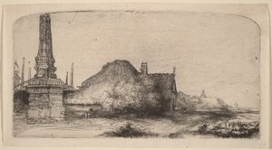 Tájkép obeliszkkel alkotó: Rembrandt van Rijn