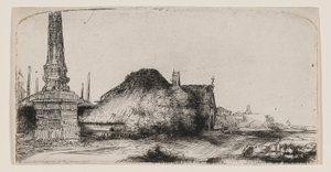 Tájkép obeliszkkel alkotó: Rembrandt van Rijn