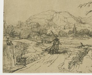 Tájkép sportolóval és kutyákkal alkotó: Rembrandt van Rijn