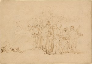 Lót és családja elhagyja Szodomát alkotó: Rembrandt van Rijn