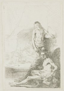 Férfi akt, ülő és álló alkotó: Rembrandt van Rijn