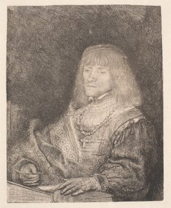 Egy férfi az íróasztalnál, keresztet és láncot visel alkotó: Rembrandt van Rijn