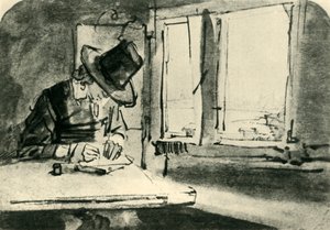 Férfi ablakon rajz, 17. század közepe, 1943. alkotó: Rembrandt van Rijn