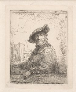 Férfi egy lugasban alkotó: Rembrandt van Rijn