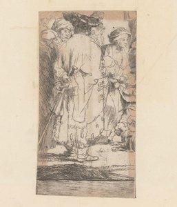 Férfi köpenyben, hátulról nézve Száz Gulden kép alkotó: Rembrandt van Rijn