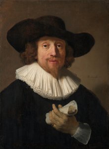 Egy férfi egy kottal a kezében alkotó: Rembrandt van Rijn