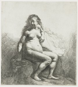 Meztelen nő egy halmon alkotó: Rembrandt van Rijn