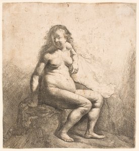 Egy dombon ülő meztelen nő alkotó: Rembrandt van Rijn