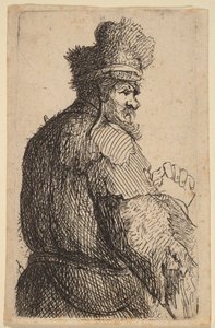 Öregember hátulról nézve, profilból jobbra alkotó: Rembrandt van Rijn