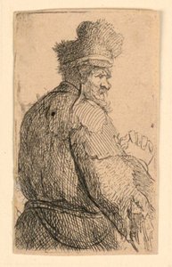 Öreg ember hátulról nézve, profil jobbra: fél alak alkotó: Rembrandt van Rijn