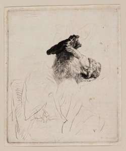 Öreg ember árnyékolja a szemét a kezével alkotó: Rembrandt van Rijn