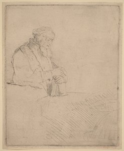 Meditáló öregember, aki egy könyvre támaszkodik alkotó: Rembrandt van Rijn