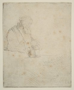 Öreg ember meditációban, egy könyvre támaszkodva, kb. 1645. alkotó: Rembrandt van Rijn