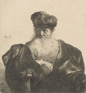 Szakállas, szőrsapkás és bársonyköpenyes öregember, kb. 1631., kb. 1631. alkotó: Rembrandt van Rijn