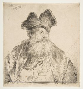 Öreg ember osztott szőrme sapkával. alkotó: Rembrandt van Rijn