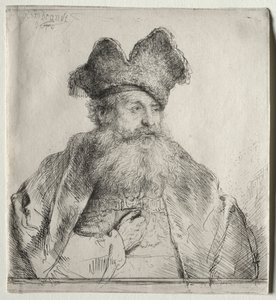 Öreg ember osztott szőrme sapkával alkotó: Rembrandt van Rijn