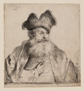 Öreg ember osztott szőrme sapkával alkotó: Rembrandt van Rijn