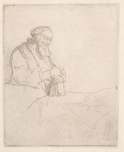 Meditáló öregember, aki egy könyvre támaszkodik alkotó: Rembrandt van Rijn