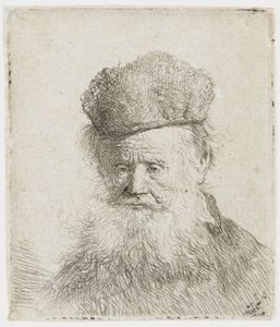 Idős férfi szőrme sapkával és hosszú szakállal alkotó: Rembrandt van Rijn