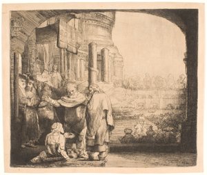 Péter és János a nyomorékot gyógyítják a templom kapujában alkotó: Rembrandt van Rijn