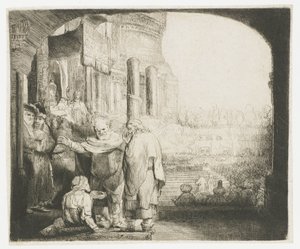 Péter és János a nyomorékot gyógyítják a templom kapujában alkotó: Rembrandt van Rijn