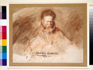 Öregember portréja, 17. század (kréta és bisztrómosás) alkotó: Rembrandt van Rijn