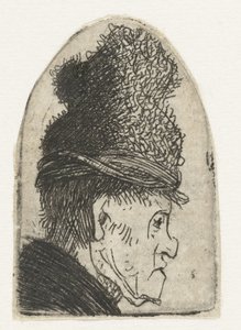 Egy magas kalapos férfi profilja Groteszk profil: férfi magas sapkában alkotó: Rembrandt van Rijn