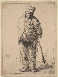 Rongyos parasz, háttal összekulcsolt kézzel, botot tartva alkotó: Rembrandt van Rijn
