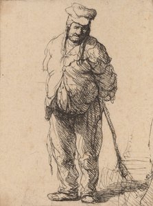 Rongyos paraszt, kezével a háta mögött, bottal, c. 1630. alkotó: Rembrandt van Rijn