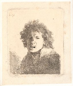 Rembrandt csupasz fejjel és tátott szájjal, mintha azt kiáltná: mellszobor alkotó: Rembrandt van Rijn